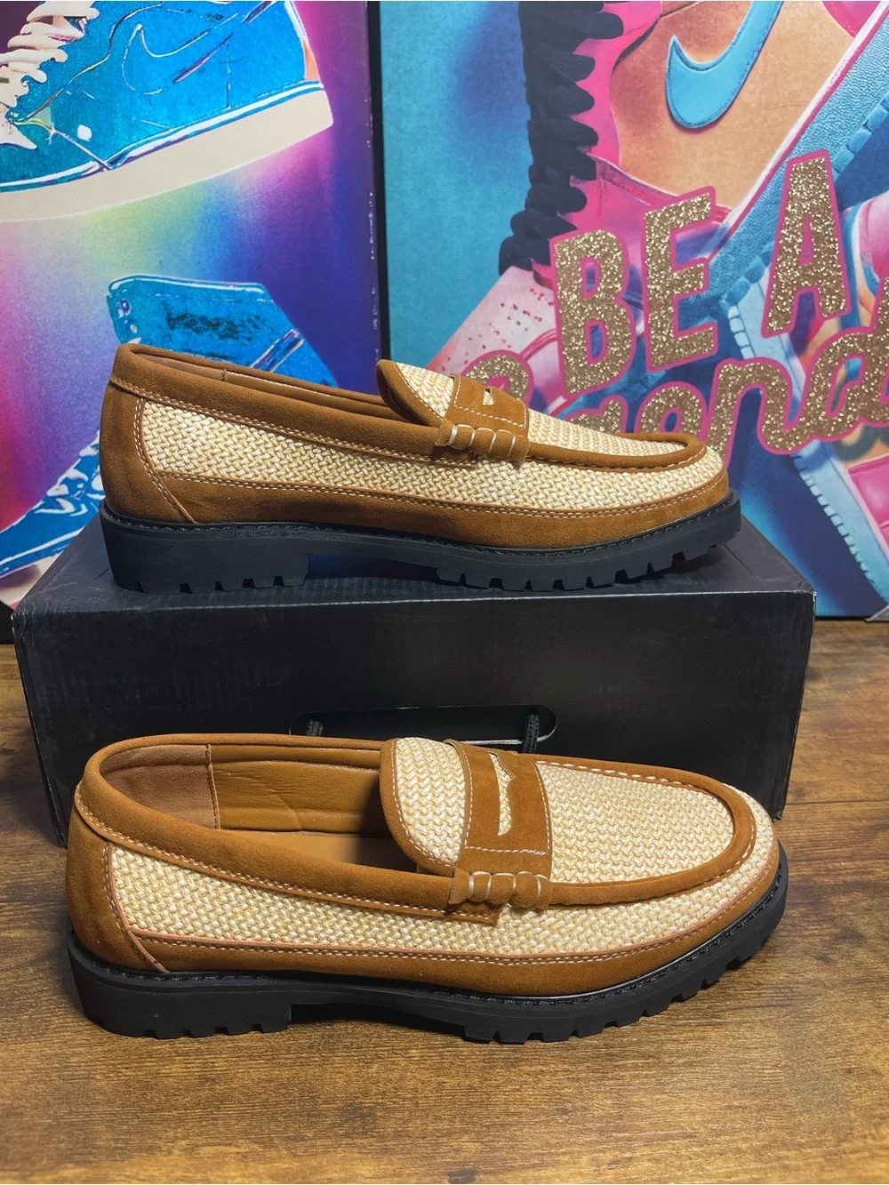 Fashion Nova Men’s Woven Faux Suede Contrast Stitch Penny Loafer size 9
